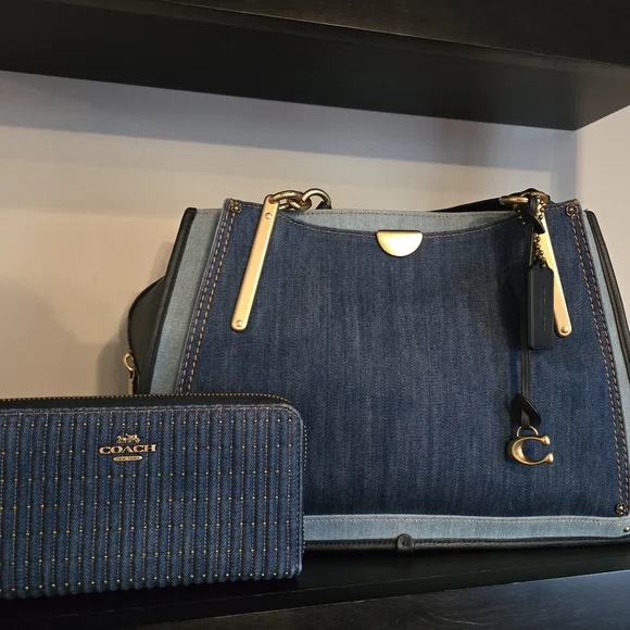 ✨️Coach Dreamer 36 Blue Denim Handbag and Wallet Set - Picture 1 of 3